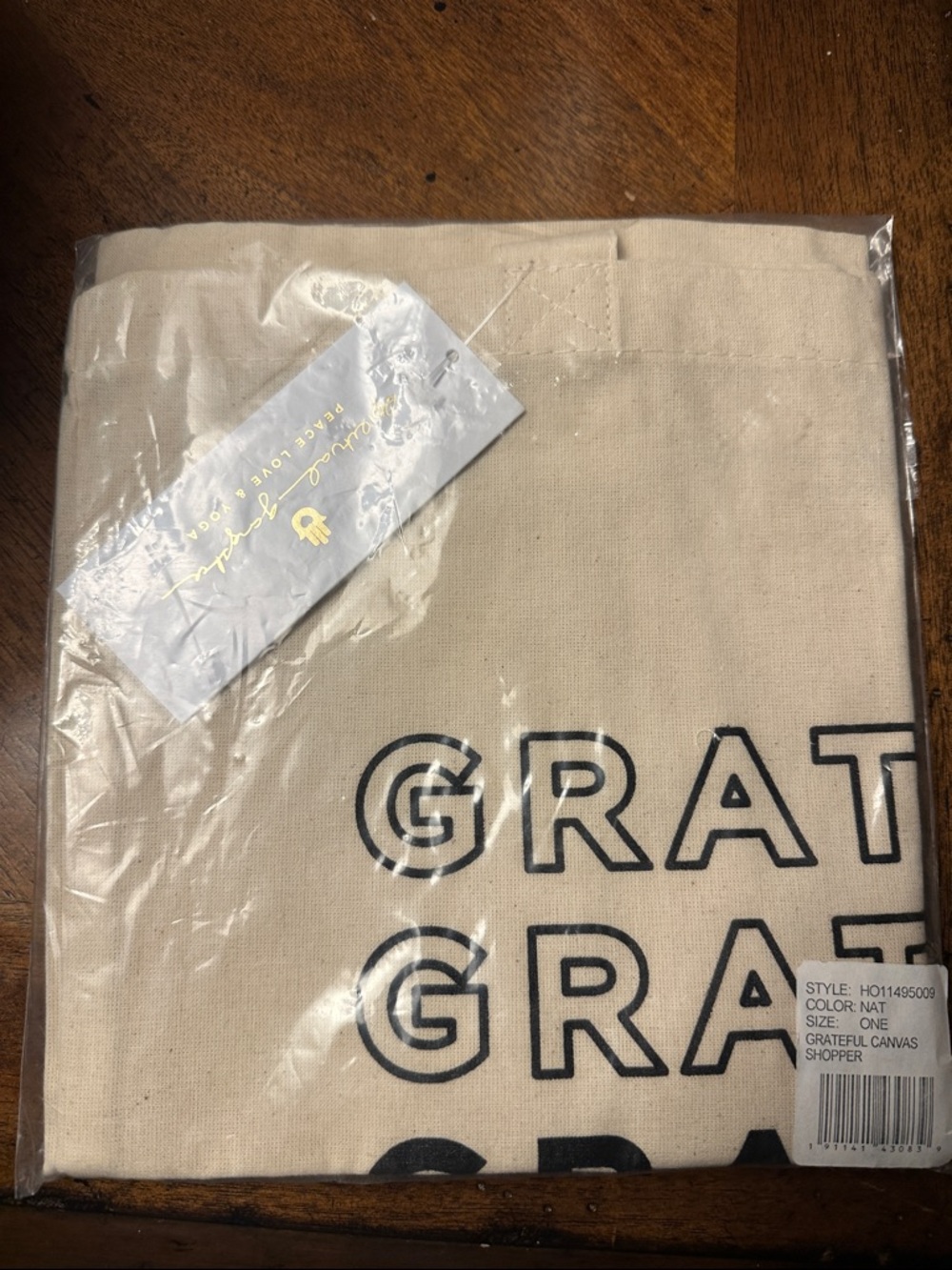 Canvas Tote Bag with Black 'GRATEFUL ' Print - Natural
